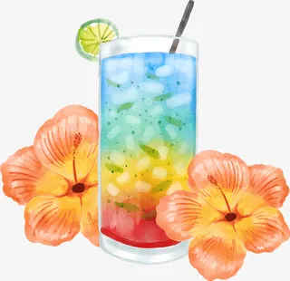 卡通夏季冰爽饮料装饰设计免抠