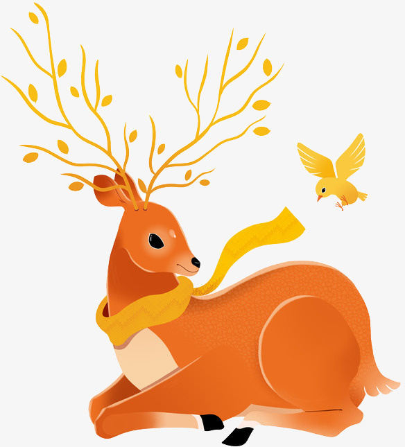 秋天动物鹿和鸟免抠