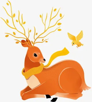 秋天动物鹿和鸟免抠