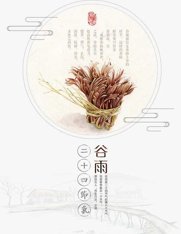 中国风二十四节气谷雨海报装饰免抠