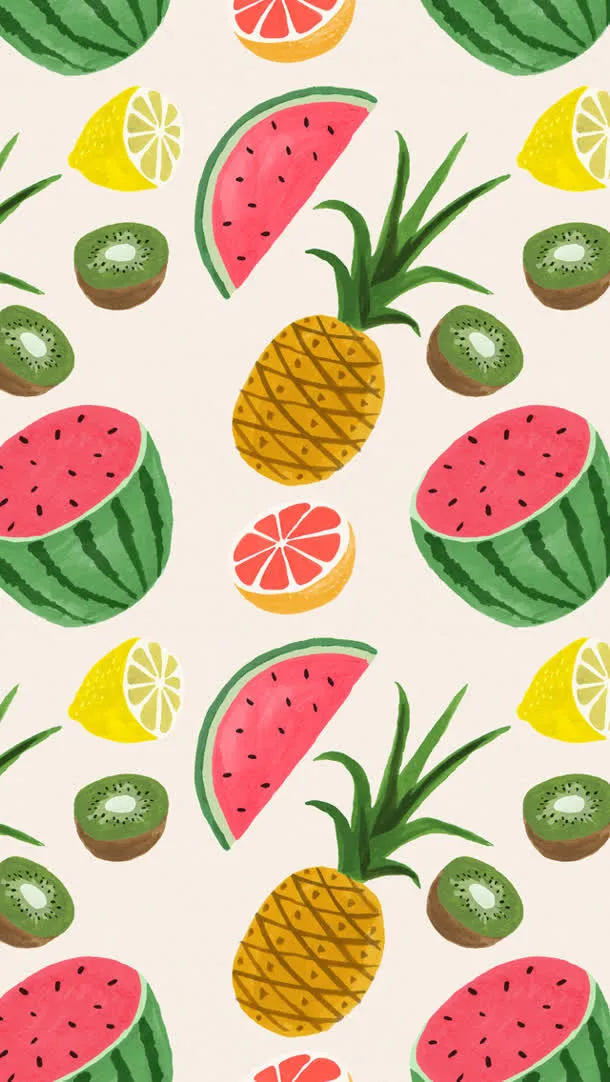 西瓜菠萝水果创意插画壁纸免抠