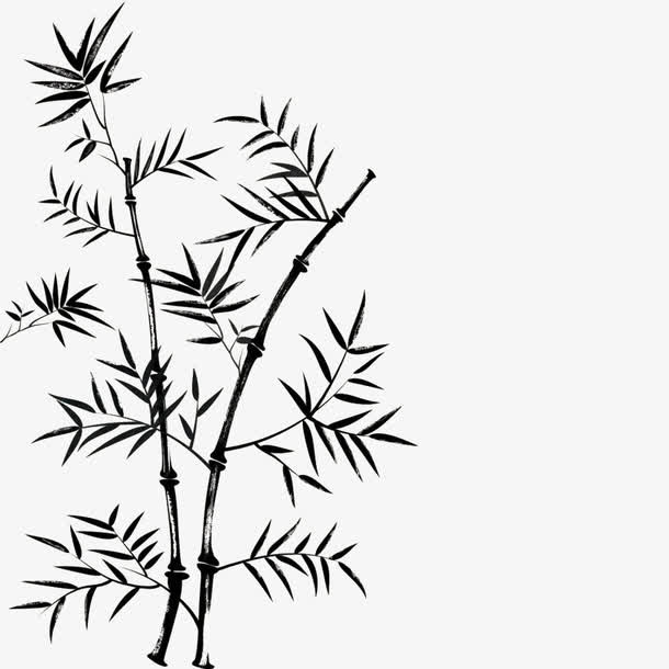手绘黑色水墨竹子免抠