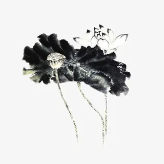 水墨画荷花免抠