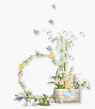 白色花装饰圆边免抠