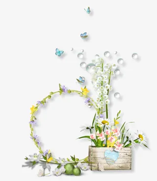 白色花装饰圆边免抠