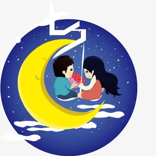 七夕节装饰卡通情侣矢量素材免抠