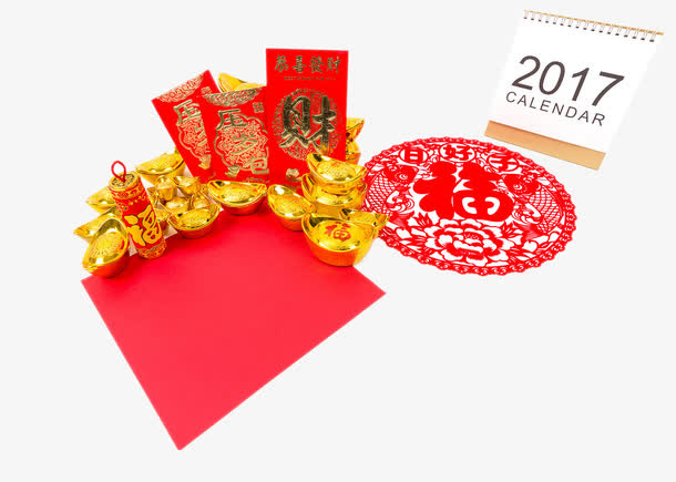 红纸上的春节元素免抠