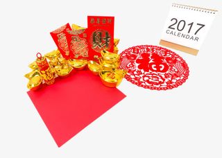 红纸上的春节元素免抠