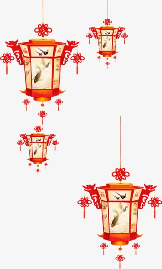 红色古风花灯灯笼免抠