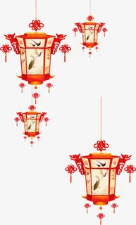 红色古风花灯灯笼免抠