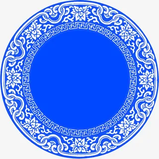 蓝色中国风圆形花纹开业免抠