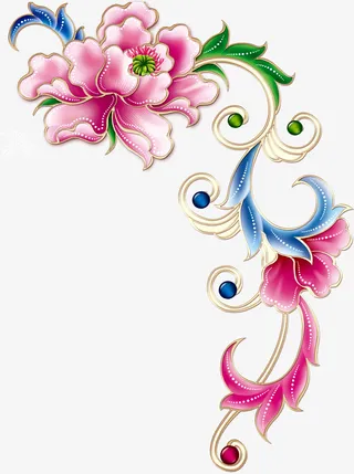 国潮牡丹金边富贵免抠