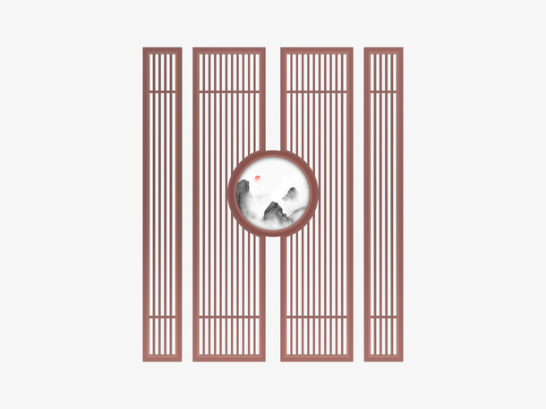 新中式屏风3D产品图免抠