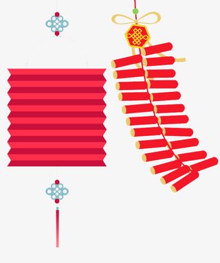 红色手绘鞭炮装饰免抠