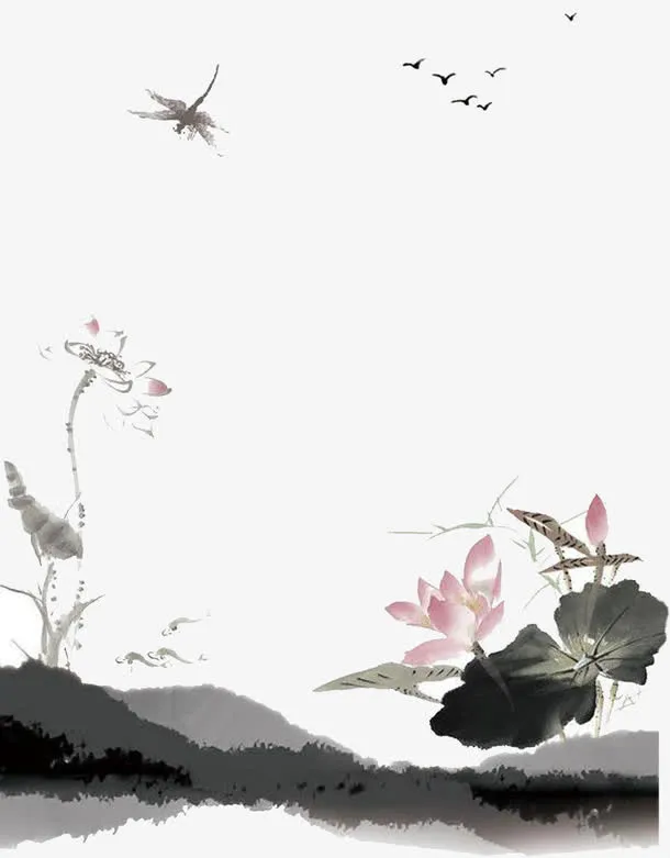 水墨池塘免抠