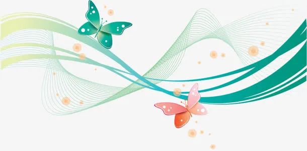 蝴蝶与波浪线条免抠