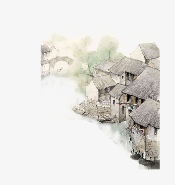 江南烟雨建筑物免抠