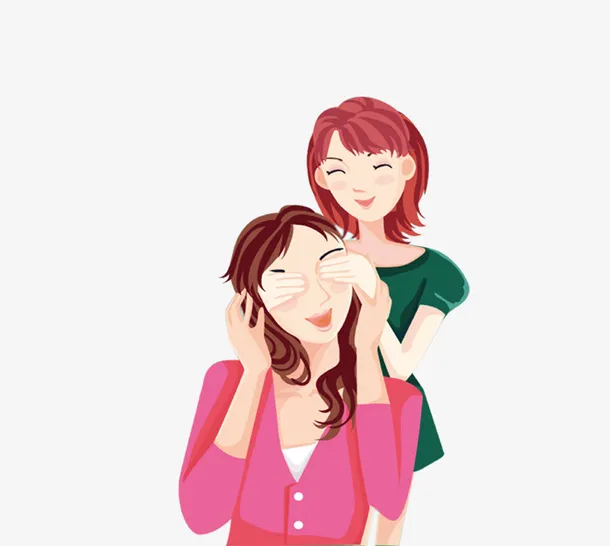 母亲与女儿玩游戏手绘卡通插图免抠