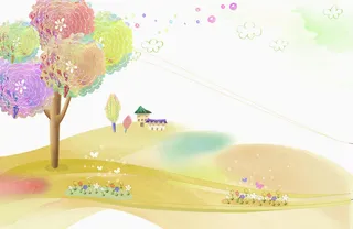 手绘卡通彩色田园平面广告高清