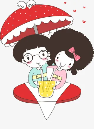 一起喝饮料的2个人免抠