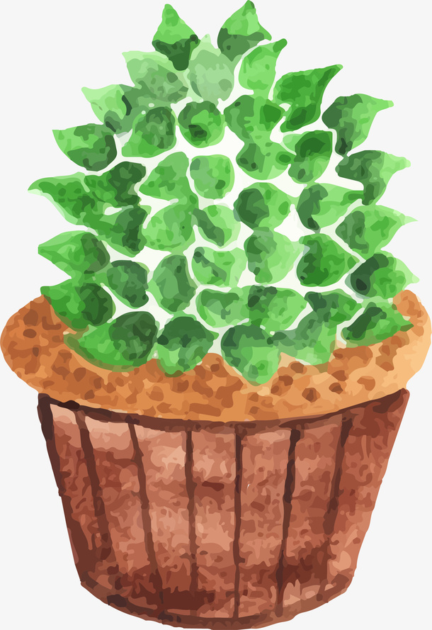 绿色水彩仙人掌蛋糕免抠