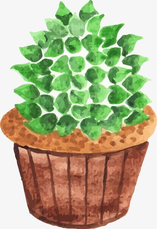 绿色水彩仙人掌蛋糕免抠