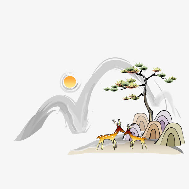 中国风风景画免抠