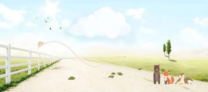 春天文艺卡通插画蓝色banner高清