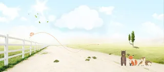 春天文艺卡通插画蓝色banner高清