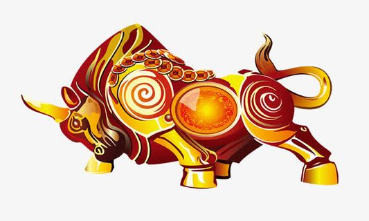 黄色金属质感牛气冲天免抠 黄色金属质感牛气冲天免抠