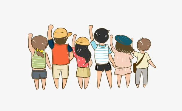 卡通手绘一群人的背影免抠
