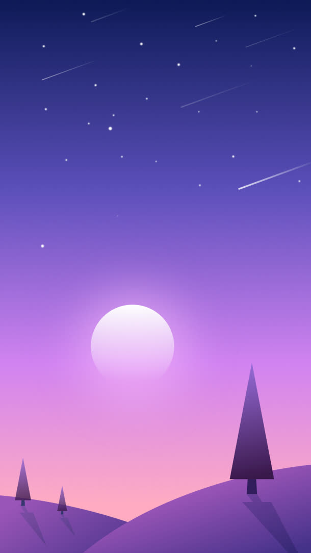 手绘蓝紫色天空星光免抠