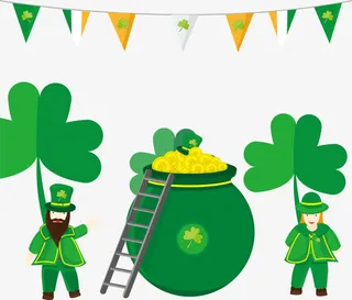 矢量绿色大锅里的金币免抠