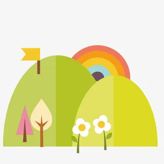 卡通大山和鲜花图案免抠