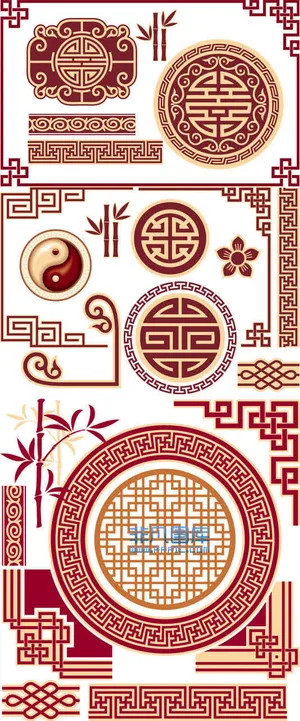 中国风窗花古典边框免抠背景H5背景元素 中国风窗花古典边框免抠背景H5背景元素
