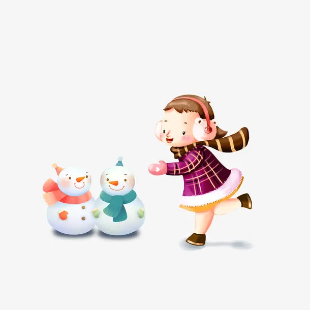 堆雪人的小女孩免抠