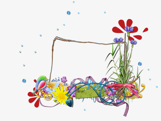 鲜花树枝边框车漂浮免抠