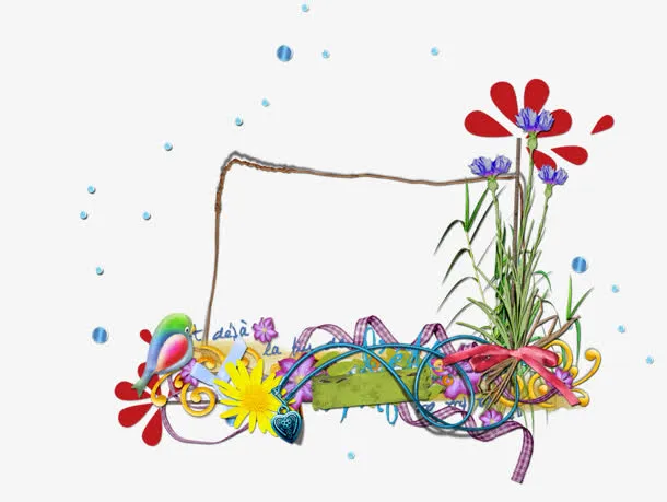 鲜花树枝边框车漂浮免抠