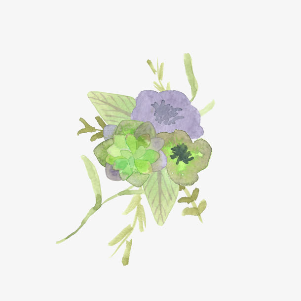 彩绘绿叶花朵免抠
