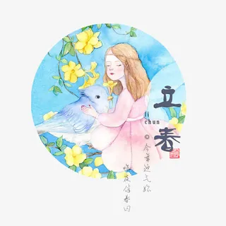 春日里的小女孩图案免抠