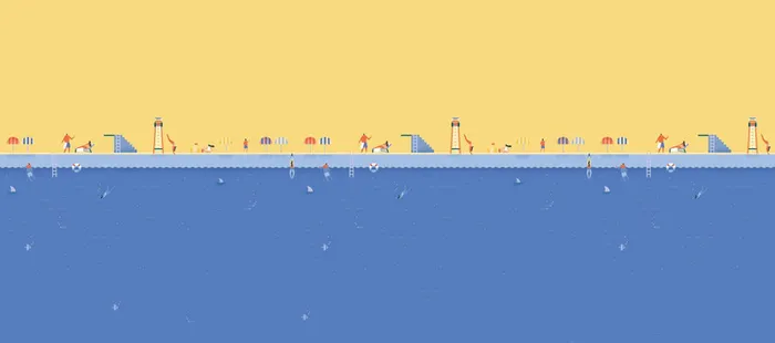 蓝色卡通手绘夏日海滩游乐场海报背景高清