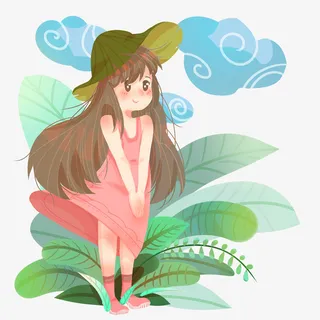 女孩春天踏青图免抠