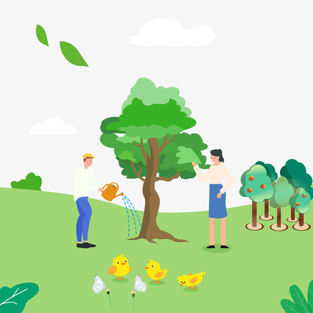 植树 劳动节 植树节 春天播种种树插画免抠