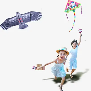 手绘灰色卡通风筝人物免抠