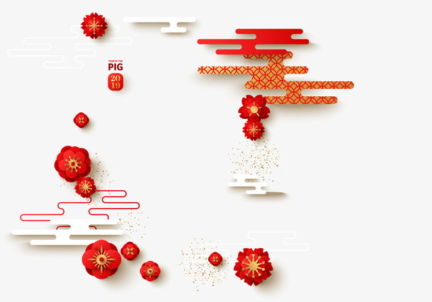 喜庆猪年祥云海报装饰图案免抠手绘/卡通卡通元素