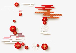 喜庆猪年祥云海报装饰图案免抠手绘/卡通卡通元素