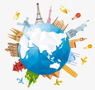 三角拼接地球世界景点免抠