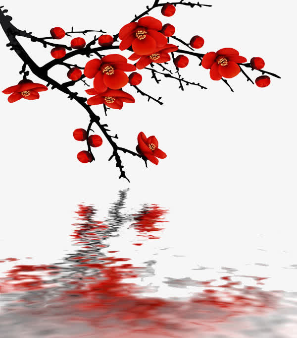 红色的桃花免抠