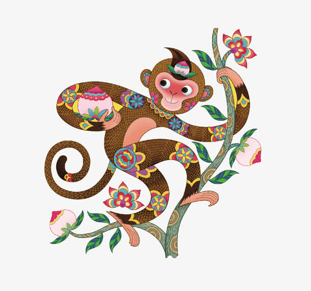 卡通猴子爬树免抠PNG免抠