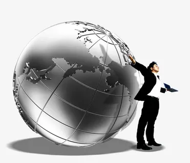 站在地球仪前伸开双手的男人免抠标签元素